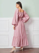 Lemon Tart Shirred Detail Long Maxi Dress LTAMD342 - Pink