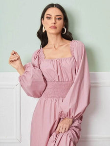 Lemon Tart Shirred Detail Long Maxi Dress LTAMD342 - Pink