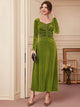 Lemon Tart Shirred Neck Detail Velvet Long Dress LTAMD222 - Green