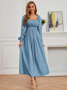 Lemon Tart Square Neck Detail Long Maxi Dress LTAMD561 - Blue