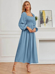 Lemon Tart Square Neck Detail Long Maxi Dress LTAMD561 - Blue