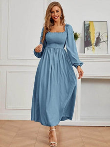 Lemon Tart Square Neck Detail Long Maxi Dress LTAMD561 - Blue