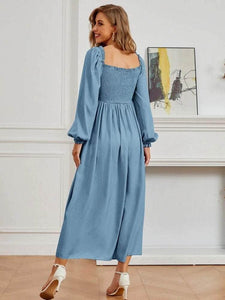 Lemon Tart Square Neck Detail Long Maxi Dress LTAMD561 - Blue