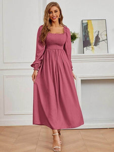 Lemon Tart Square Neck Detail Long Maxi Dress LTAMD561 - Pink