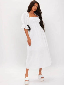 Lemon Tart Square Neck Puff Sleeve Detail Long Maxi Dress LTAMD565