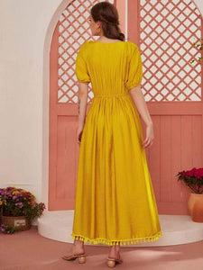 Lemon Tart Taseel Trim Detail Long Maxi Dress LTAMD431