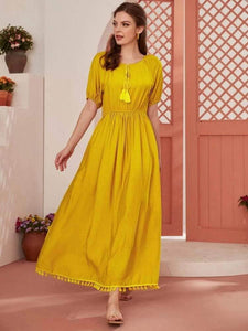 Lemon Tart Taseel Trim Detail Long Maxi Dress LTAMD431