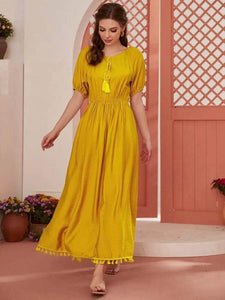 Lemon Tart Taseel Trim Detail Long Maxi Dress LTAMD431