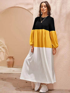 Lemon Tart Color Block Detail Long Dress LTAMD14