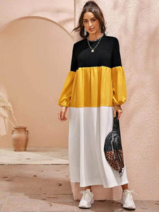 Lemon Tart Color Block Detail Long Dress LTAMD14