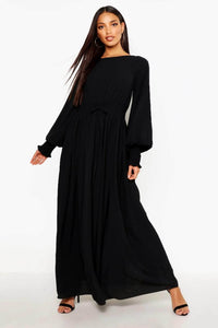 Lemon Tart Tie Waist Detail Long Maxi Dress LTAMD462 - Black