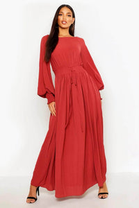 Lemon Tart Tie Waist Detail Long Maxi Dress LTAMD462 - Red