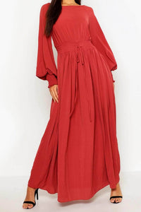 Lemon Tart Tie Waist Detail Long Maxi Dress LTAMD462 - Red