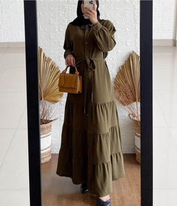 Lemon Tart Tiered Button Detail Long Maxi Dress LTAMD639 - Green