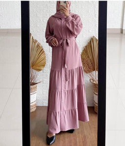 Lemon Tart Tiered Button Detail Long Maxi Dress LTAMD639 - Pink