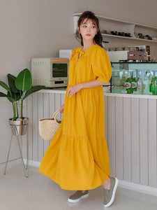 Lemon Tart Tiered Detail Babydoll Long Maxi Dress LTAMD308
