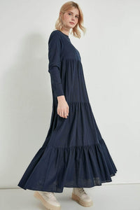 Lemon Tart Tiered Detail Long Maxi Dress LTAMD271 - Navy Blue