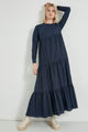 Lemon Tart Tiered Detail Long Maxi Dress LTAMD271 - Navy Blue