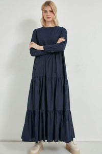 Lemon Tart Tiered Detail Long Maxi Dress LTAMD271 - Navy Blue