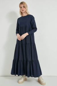 Lemon Tart Tiered Detail Long Maxi Dress LTAMD271 - Navy Blue