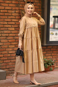 Lemon Tart Tiered Detail Long Maxi Dress LTAMD300 - Brown
