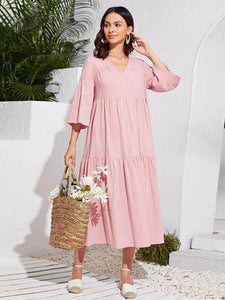 Lemon Tart Tiered Detail Long Maxi Dress LTAMD310 - Pink