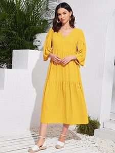 Lemon Tart Tiered Detail Long Maxi Dress LTAMD310 - Yellow