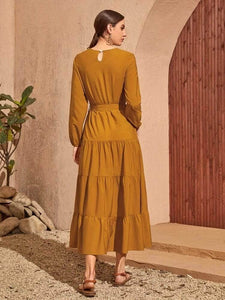 Lemon Tart Tiered Detail Long Maxi Dress LTAMD365
