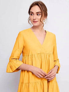 Lemon Tart Tiered Detail Long Maxi Dress LTAMD391 - Yellow