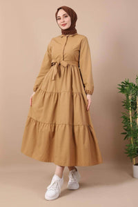Lemon Tart Tiered Detail Maxi Dress LTAMD676 - Mustard Brown