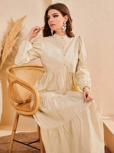Lemon Tart Tiered Mock Neck Detail Long Maxi Dress LTAMD550 - Cream