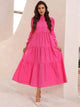 Lemon Tart Tiered Mock Neck Detail Long Maxi Dress LTAMD550 - Pink