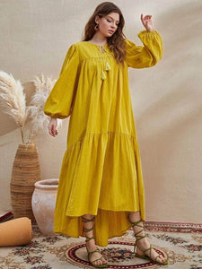 Lemon Tart Tiered Smock Detail Long Maxi Dress LTAMD567
