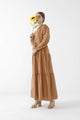 Lemon Tart Tiered Tie Detail Long Maxi Dress LTAMD407 - Brown