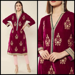 Lemon Tart Unstitched Velvet Embroidered Kurti WLUFVEL3