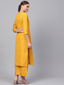 Lemon Tart Women's LTS1 Tassel Neck Kurti and Pants Set - Yellow