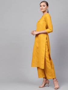 Lemon Tart Women's LTS1 Tassel Neck Kurti and Pants Set - Yellow