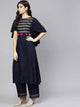 Lemon Tart Women's LTS10 Print and Tassel Detail Kurti and Pants Set - Navy Blue