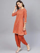 Lemon Tart Women's LTS105 Print Detail Kurta and Dhoti Pants Set - Orange