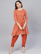 Lemon Tart Women's LTS105 Print Detail Kurta and Dhoti Pants Set - Orange