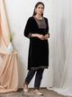 Lemon Tart Women's LTS107 Lace Detail Velvet Kurta and Khaddar Pants Set - Black