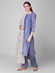 Lemon Tart Women's LTS108 Neck Stitch Detail Blended Silk Kurta and Pants Set - Blue