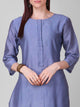 Lemon Tart Women's LTS108 Neck Stitch Detail Blended Silk Kurta and Pants Set - Blue