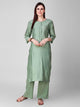 Lemon Tart Women's LTS108 Neck Stitch Detail Blended Silk Kurta and Pants Set - Green