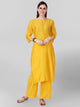 Lemon Tart Women's LTS108 Neck Stitch Detail Blended Silk Kurta and Pants Set - Yellow