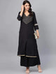 Lemon Tart Women's LTS111 Lace Detail Marina Wool Kurta and Pants Set - Black