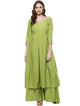 Lemon Tart Women's LTS12 Lace Detail Long Peplum Kurti and Pants Set - Green