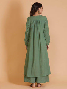 Lemon Tart Women's LTS121 Stitch Detail Cotton Kurta and Pants Set - Green
