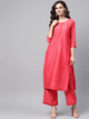 Lemon Tart Women's LTS13 Stitch Detail Kurti and Pants Set - Pinkish Red