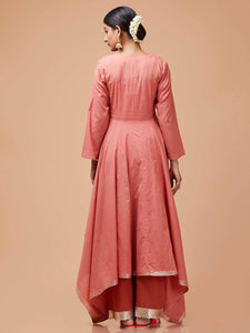Lemon Tart Women's LTS135 Angrakha Style Cotton Kurta and Pants Set - Pink